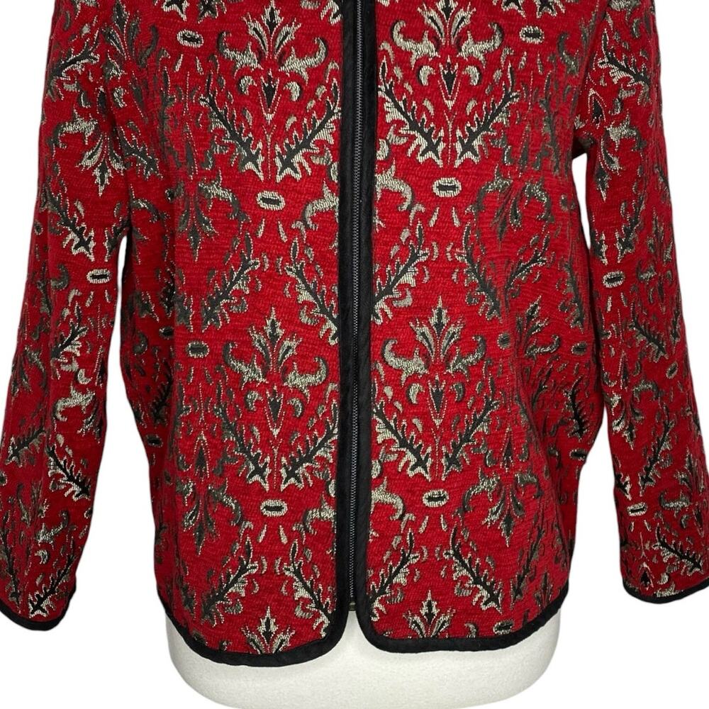 Studio Works Jacket Full Zip Red Silver Damask Tapestry Medium Petite Regal Boho - Picture 7 of 14